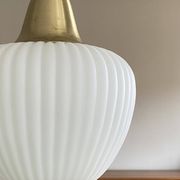 Antique pendant light in white glass and brass, vintage decoration