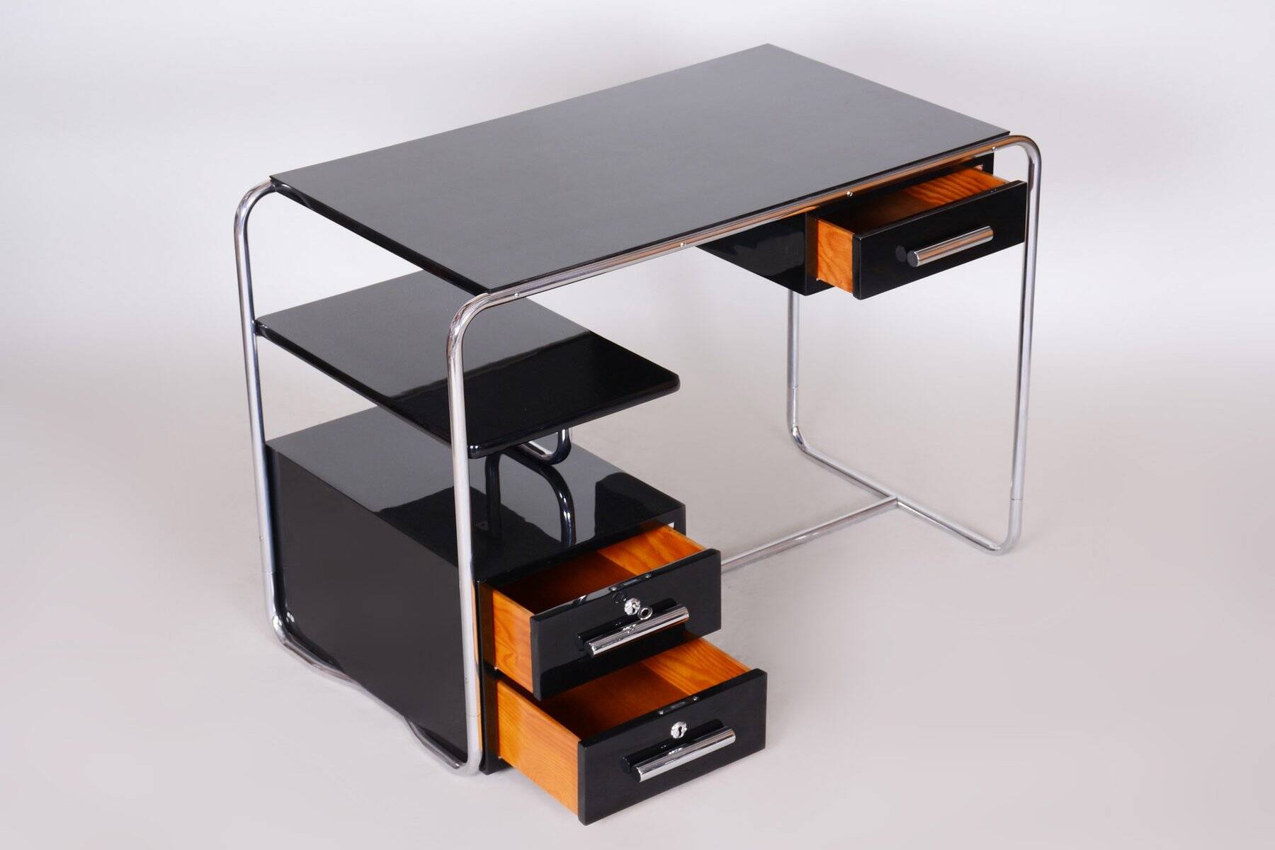 Bauhaus Writing Desk in Chrome, Steel and Wood, Germany, 1930s