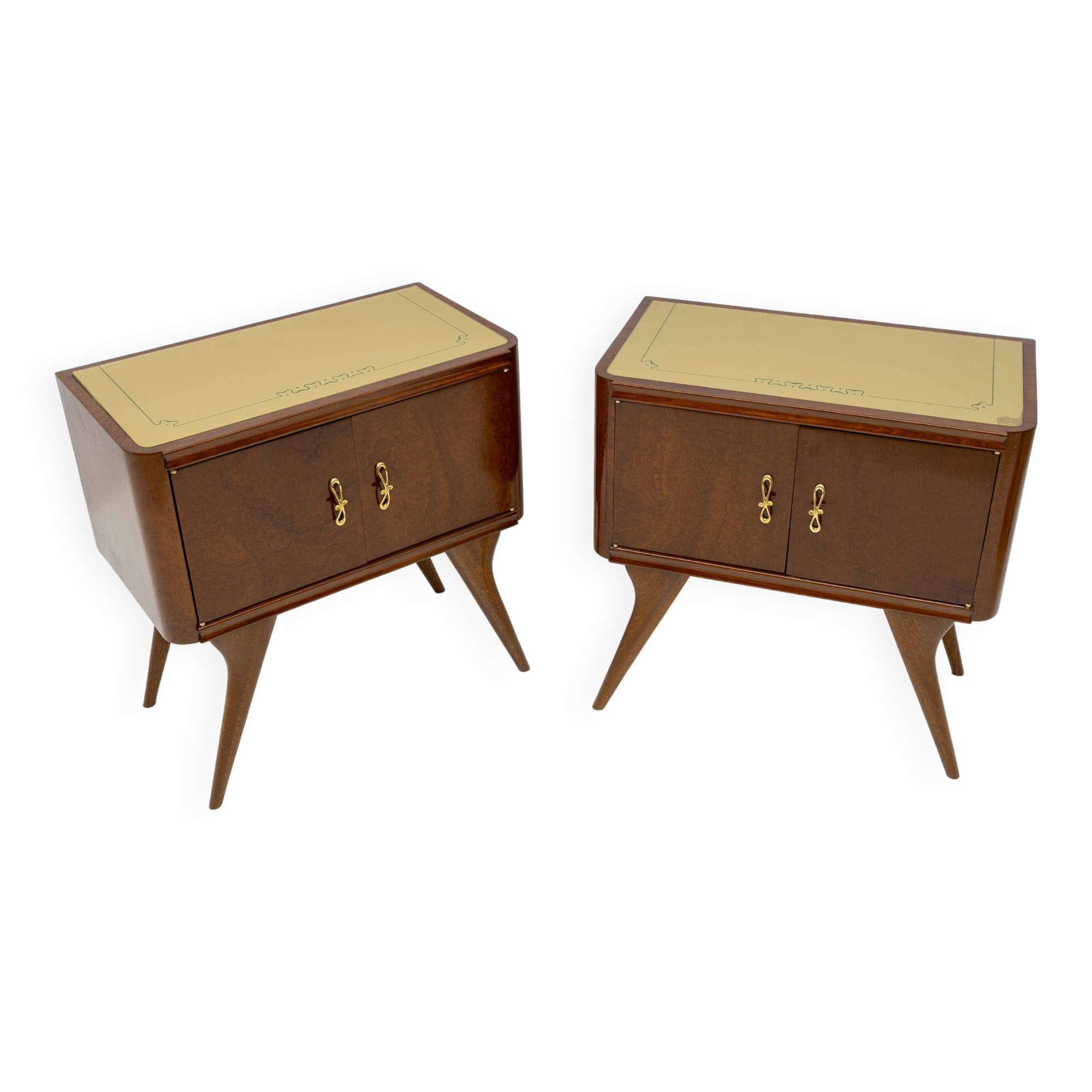 Pair of Mid-Century Modern Italian Walnut and Thuja Root Nightstands, 1950s