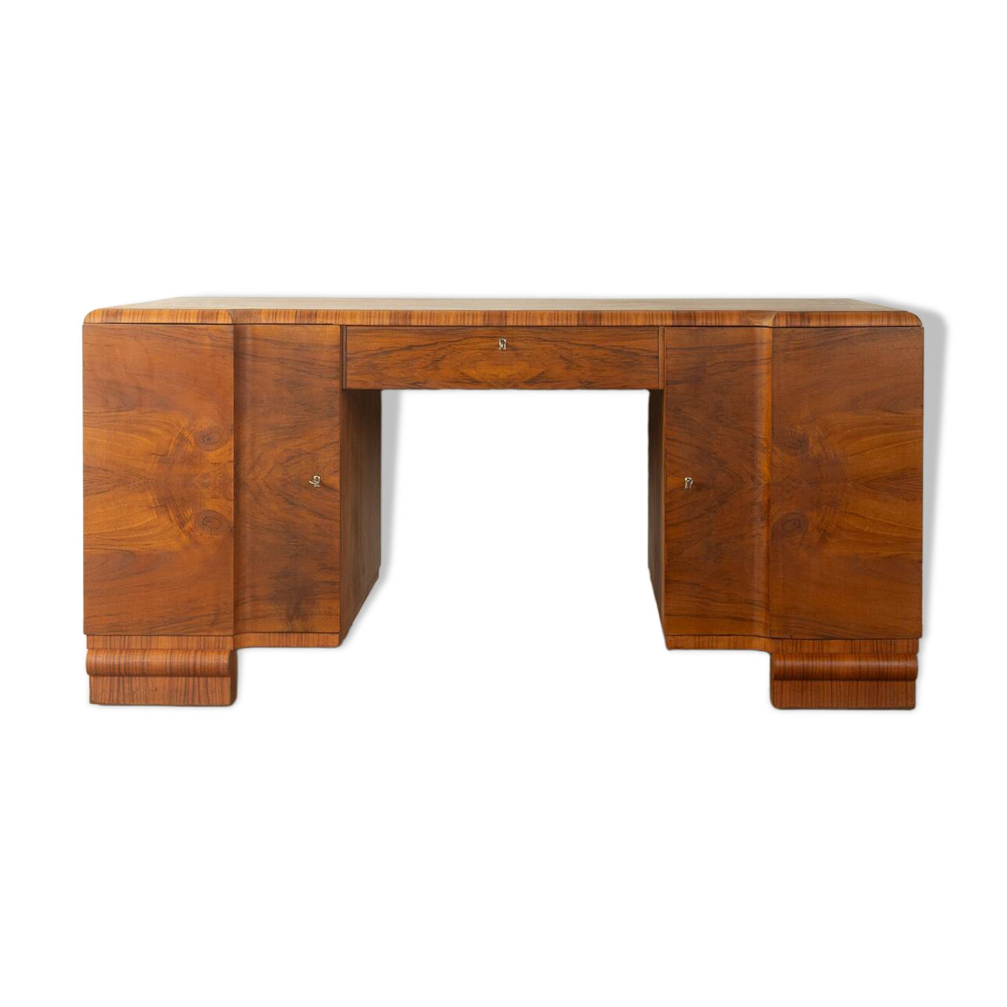 Double pedestal desk, Art Deco, 1930s, walnut veneer