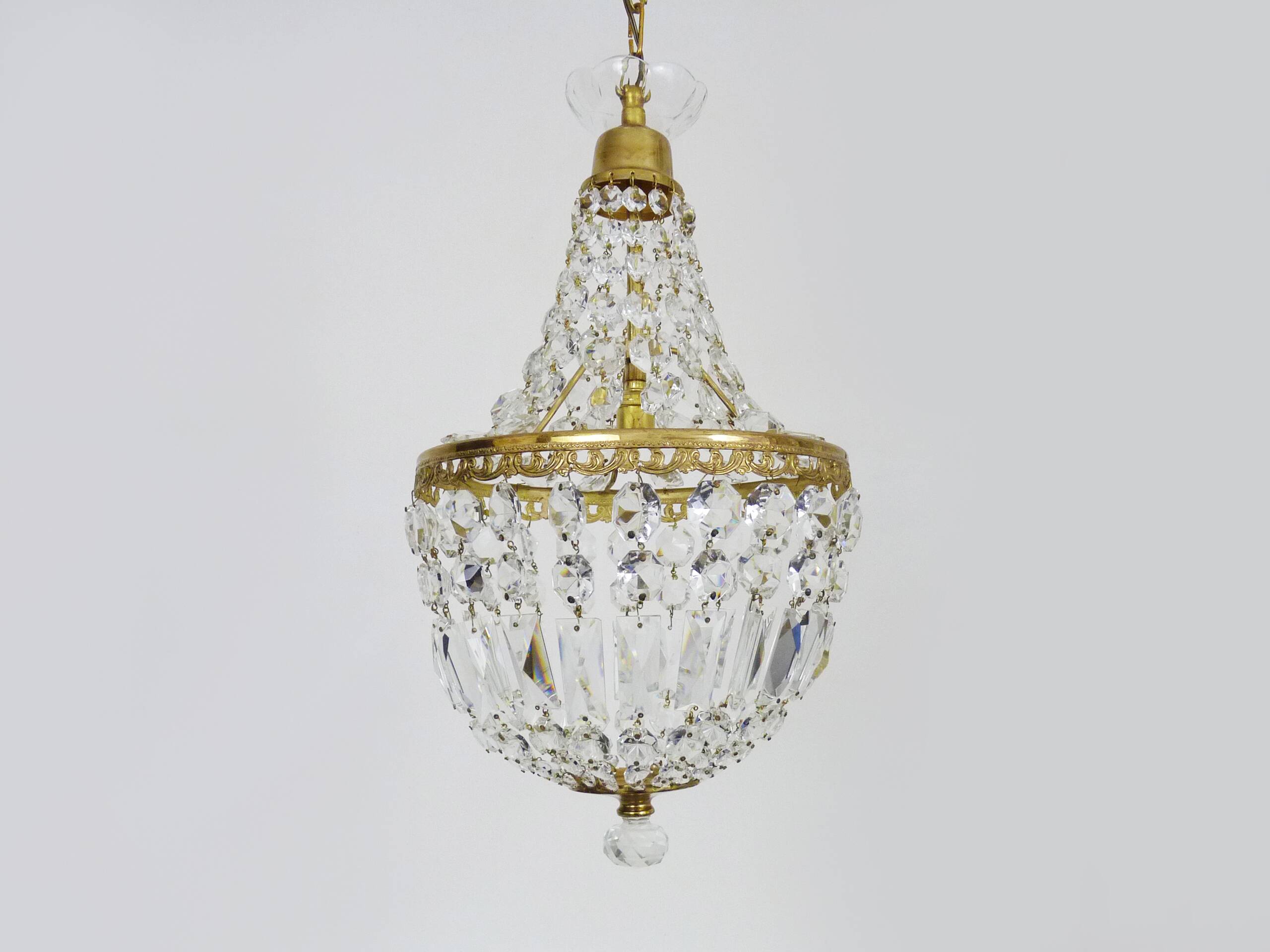 Antique hot air balloon chandelier with glass pendants. 1950s-1960s