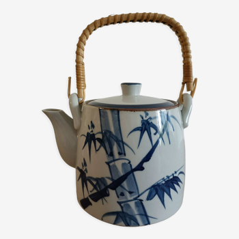 Japanese-inspired ceramic teapot blue bamboo pattern