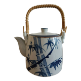 Japanese-inspired ceramic teapot blue bamboo pattern