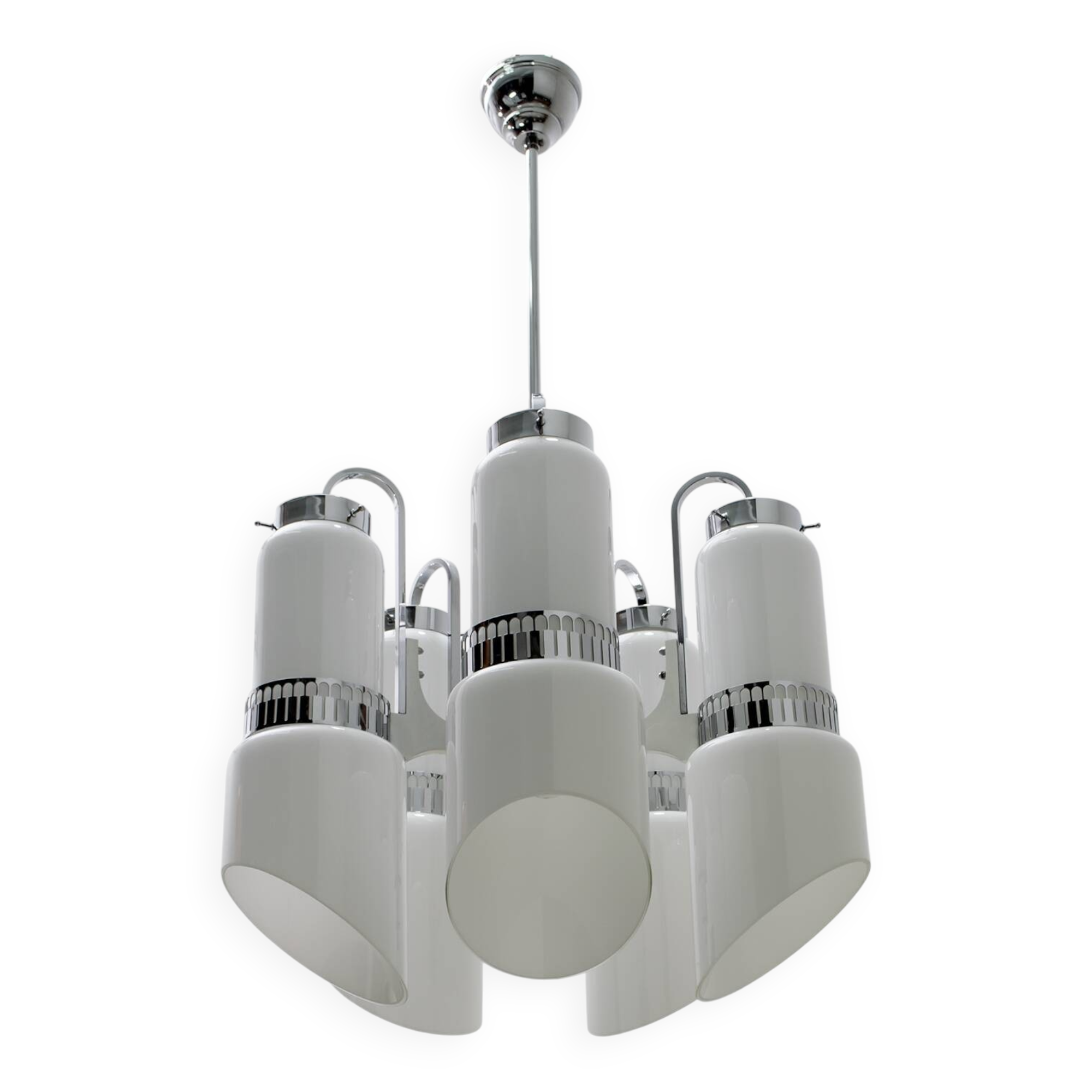 Vistosi Midcentury Italian Murano Glass and Steel "Incamiciato" Chandelier