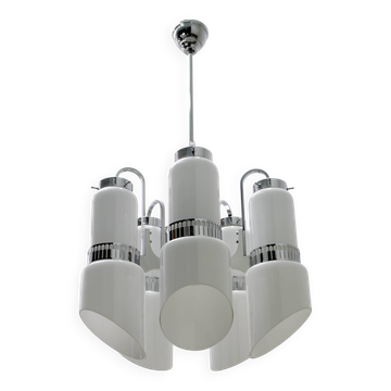 Vistosi Midcentury Italian Murano Glass and Steel "Incamiciato" Chandelier