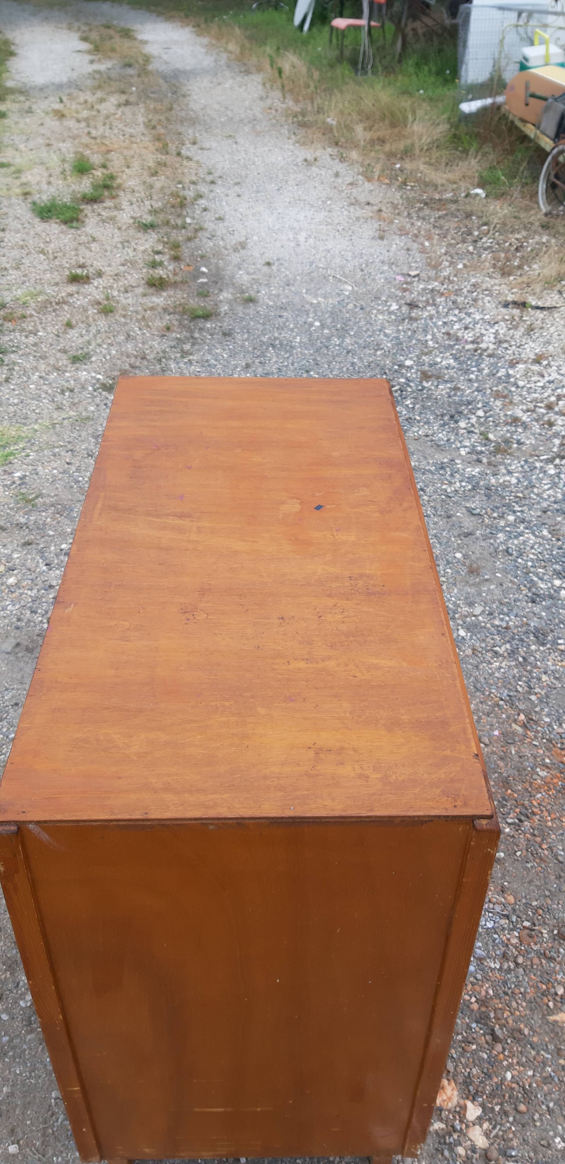 Commode vintage des années 50 en pin, pieds compas, 3 tiroirs