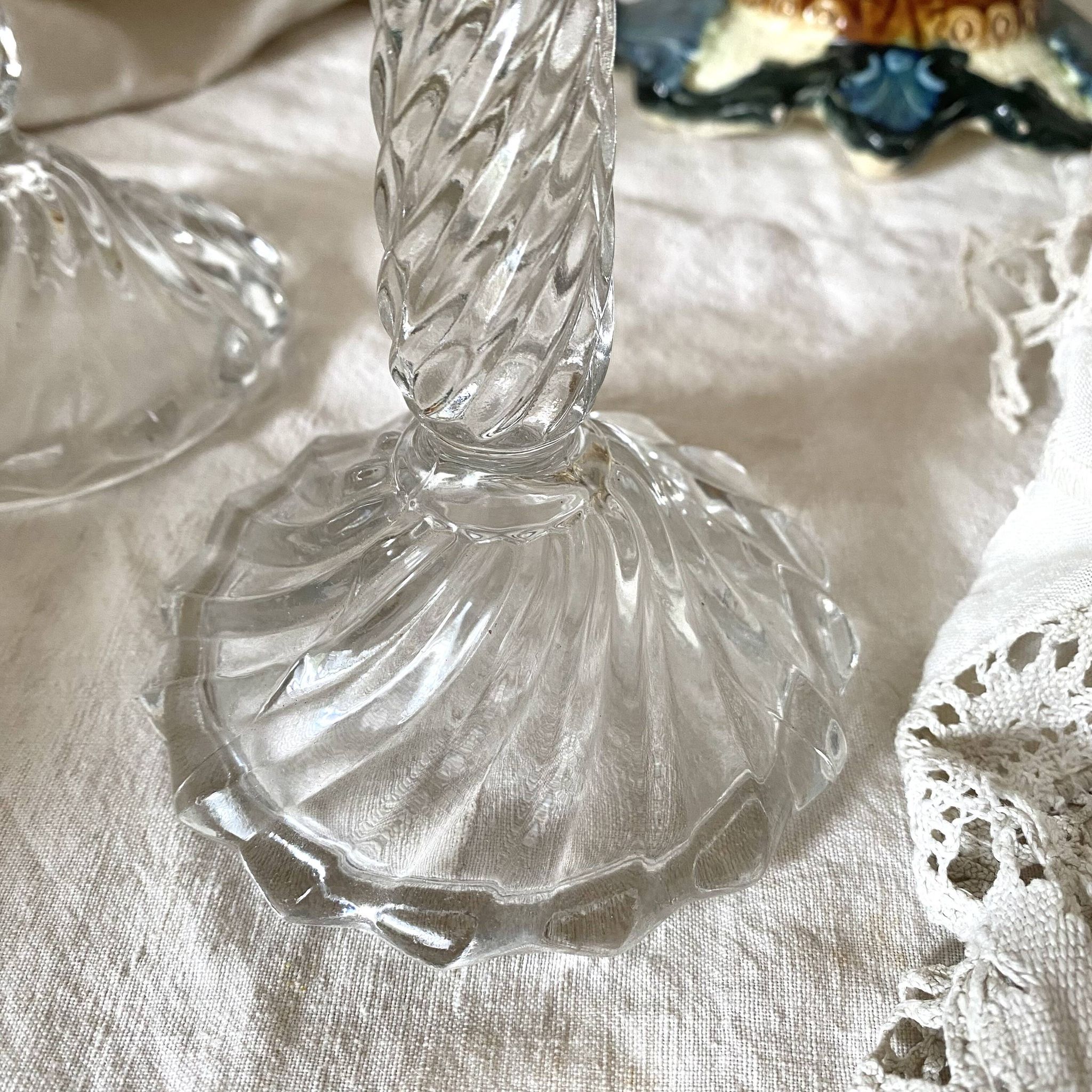 Pair of molded glass candlesticks - 1960s