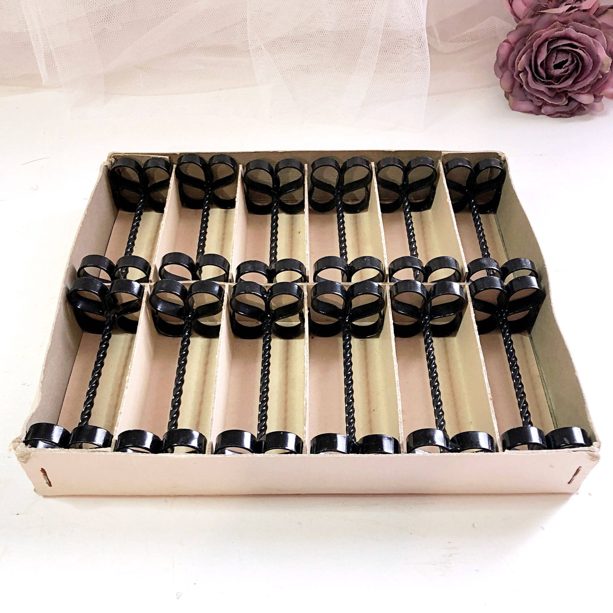 Box of 12 wrought iron cutlery holders