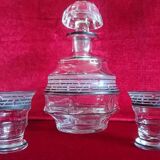 Carafe et 2 Gobelets en Cristal taillé et givré liserés noirs