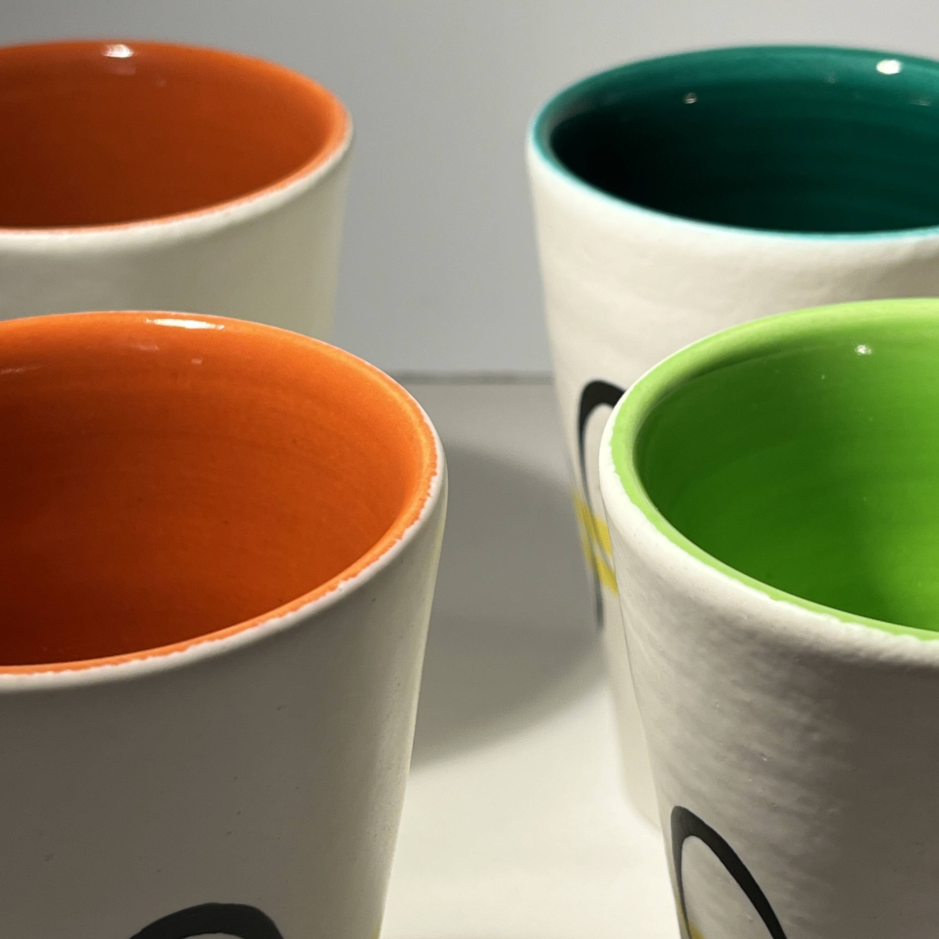 Andre baud for vallauris, ceramic jug and 6 glasses set, ca 1960