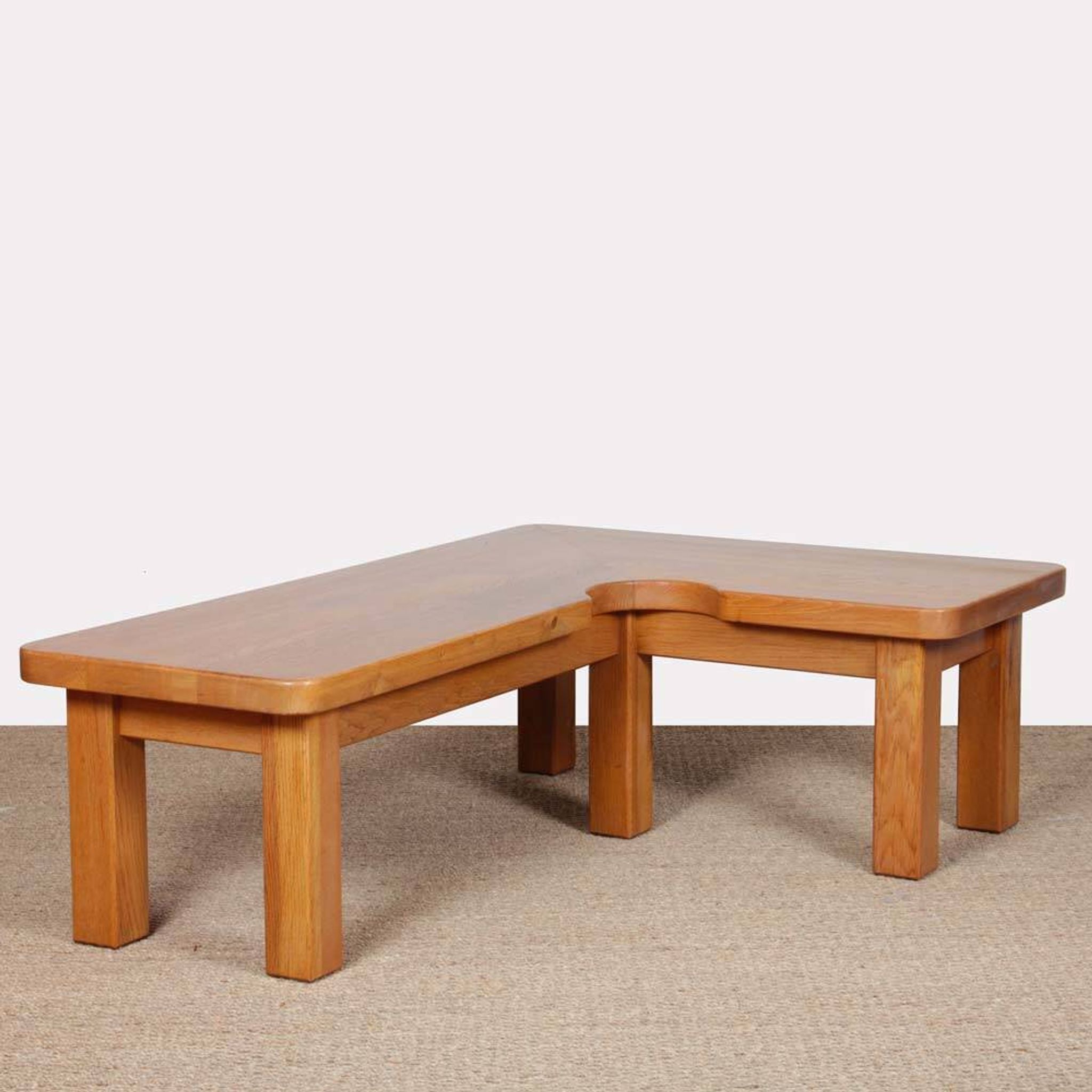 Solid oak coffee table in the style of Seltz, 1980.