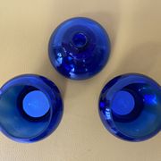 Duo of cobalt blue glass candlestick photophores