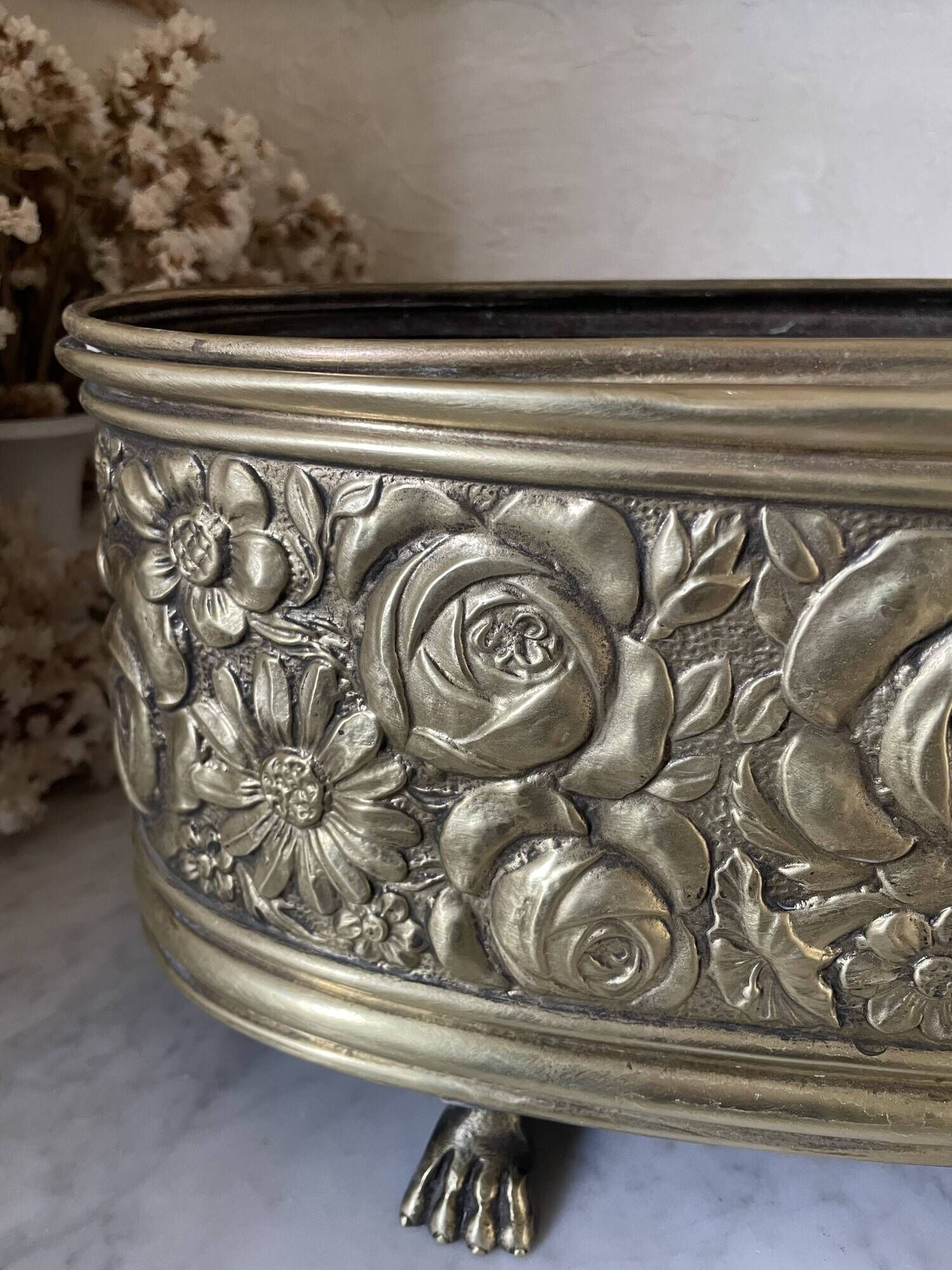 Old repoussé brass planter