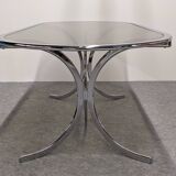 Chrome metal and smoked glass dining table, Italy circa 1970.