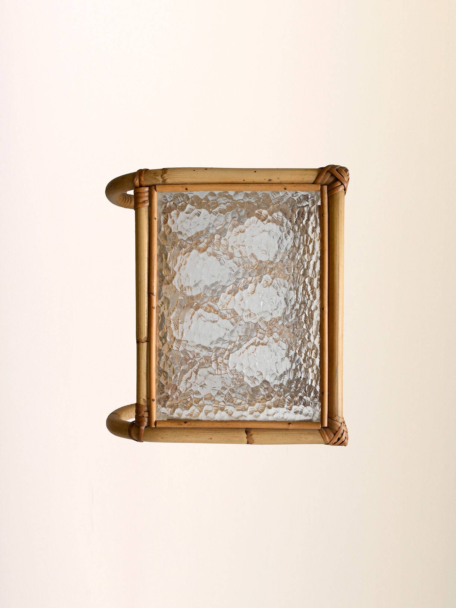 Scandinavian Wall-Mounted Bamboo and Glass Nightstand