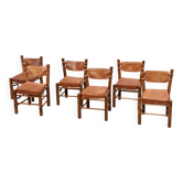 Ensemble de six chaises de salle à manger en cuir brutalistes