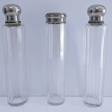 Three Art Deco crystal chrome glass bottles
