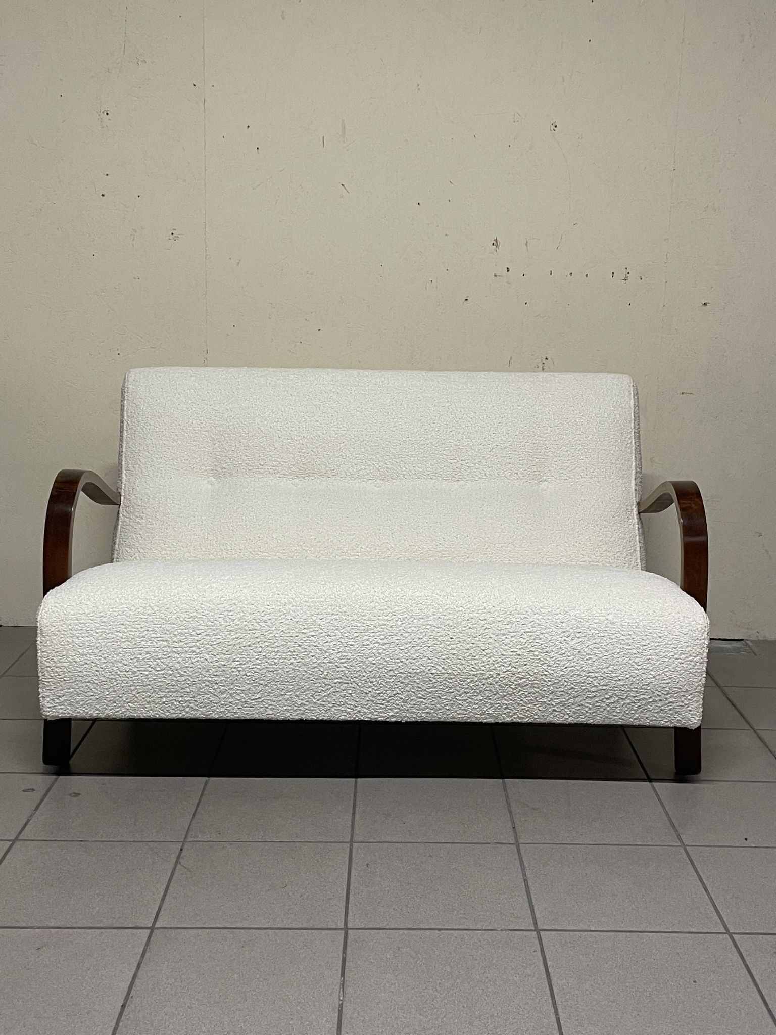 1940s Sofa in Wood and Boucle Fabric, Italian Production