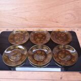 6 vintage floral amber glass dinner plates Vereco 70's