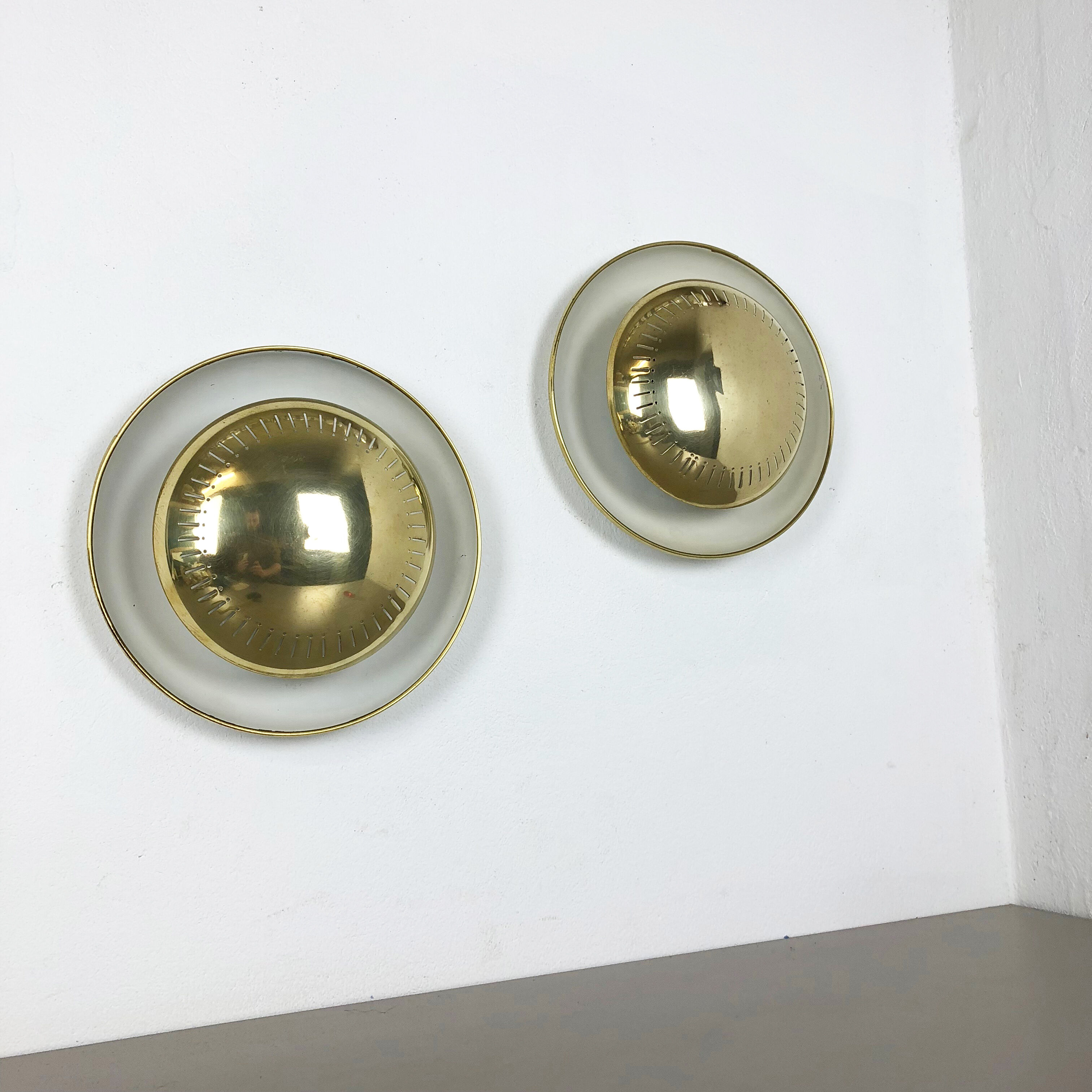 Set of two modernist brass metal sconces wall light, italy, 1950s