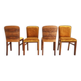Set de 4 chaises Art Déco en placage de racine de noyer, velours