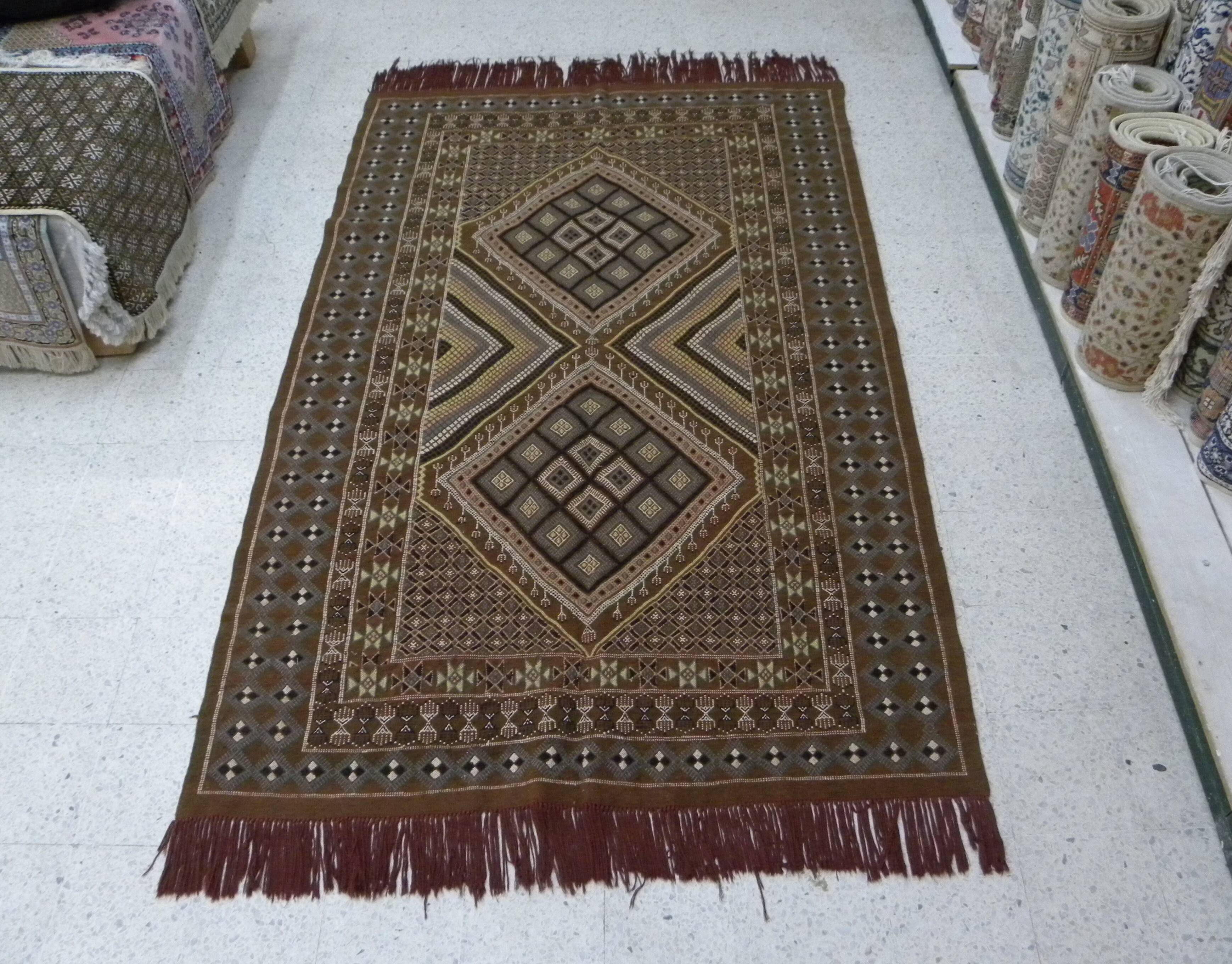 Vintage Berber Wool Carpet Hand-Knotted Antique Tunisian Brown
