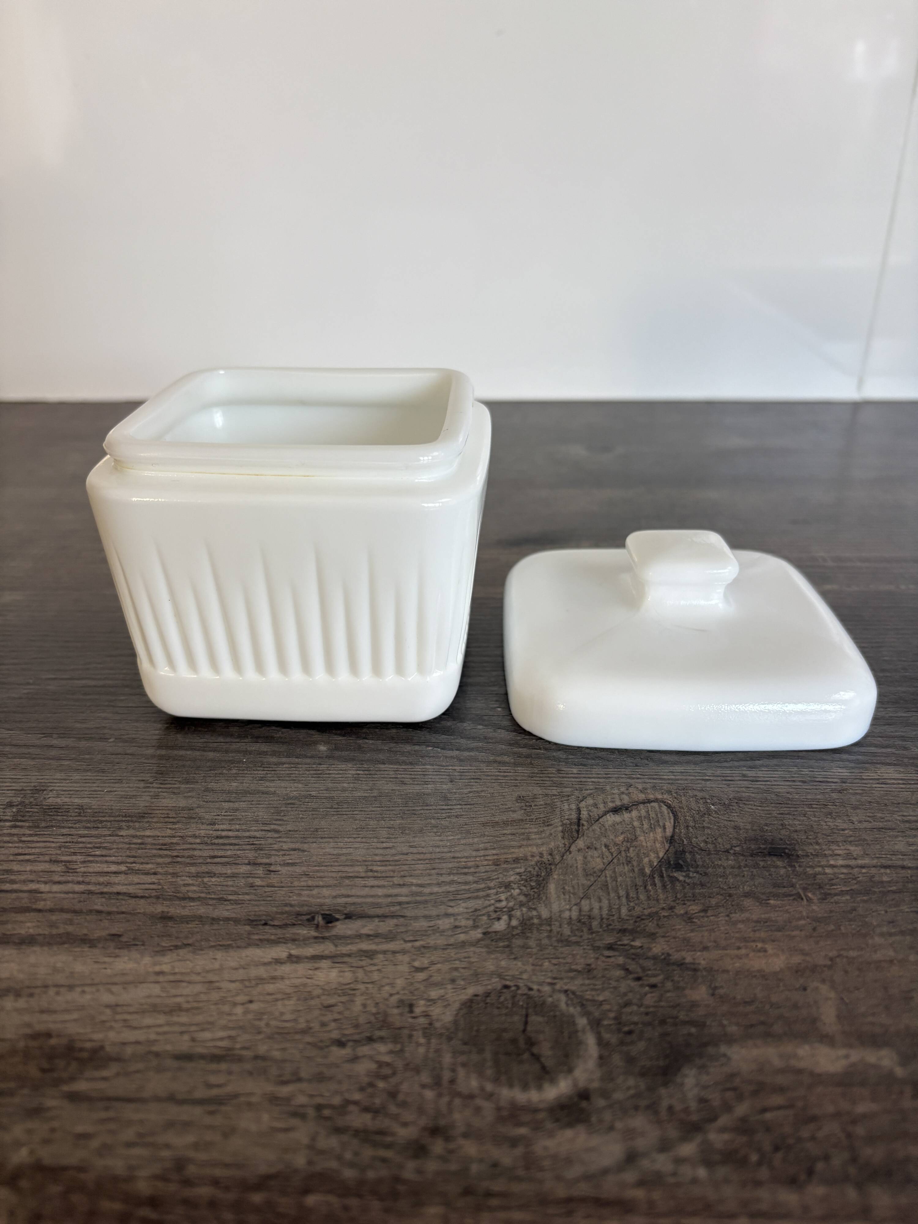 Vintage White Opaline Butter Dish 1970s