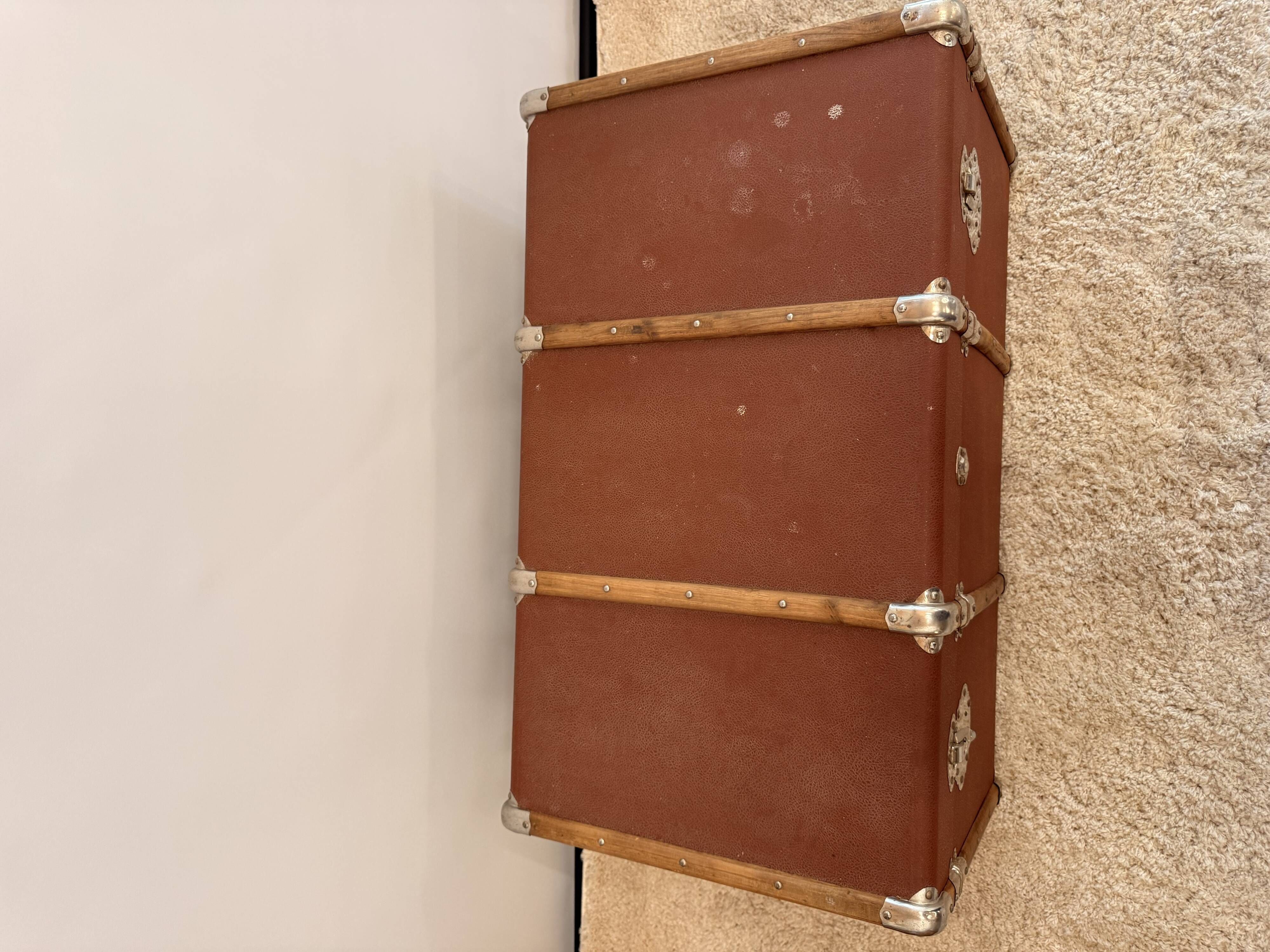 Vintage wooden and metal travel trunk