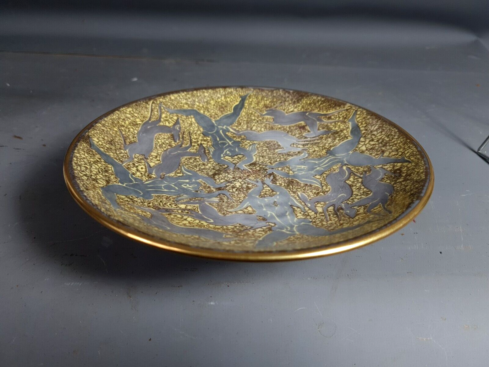 Jean Mayodon glazed ceramic cut decoration women and deer Signed SB