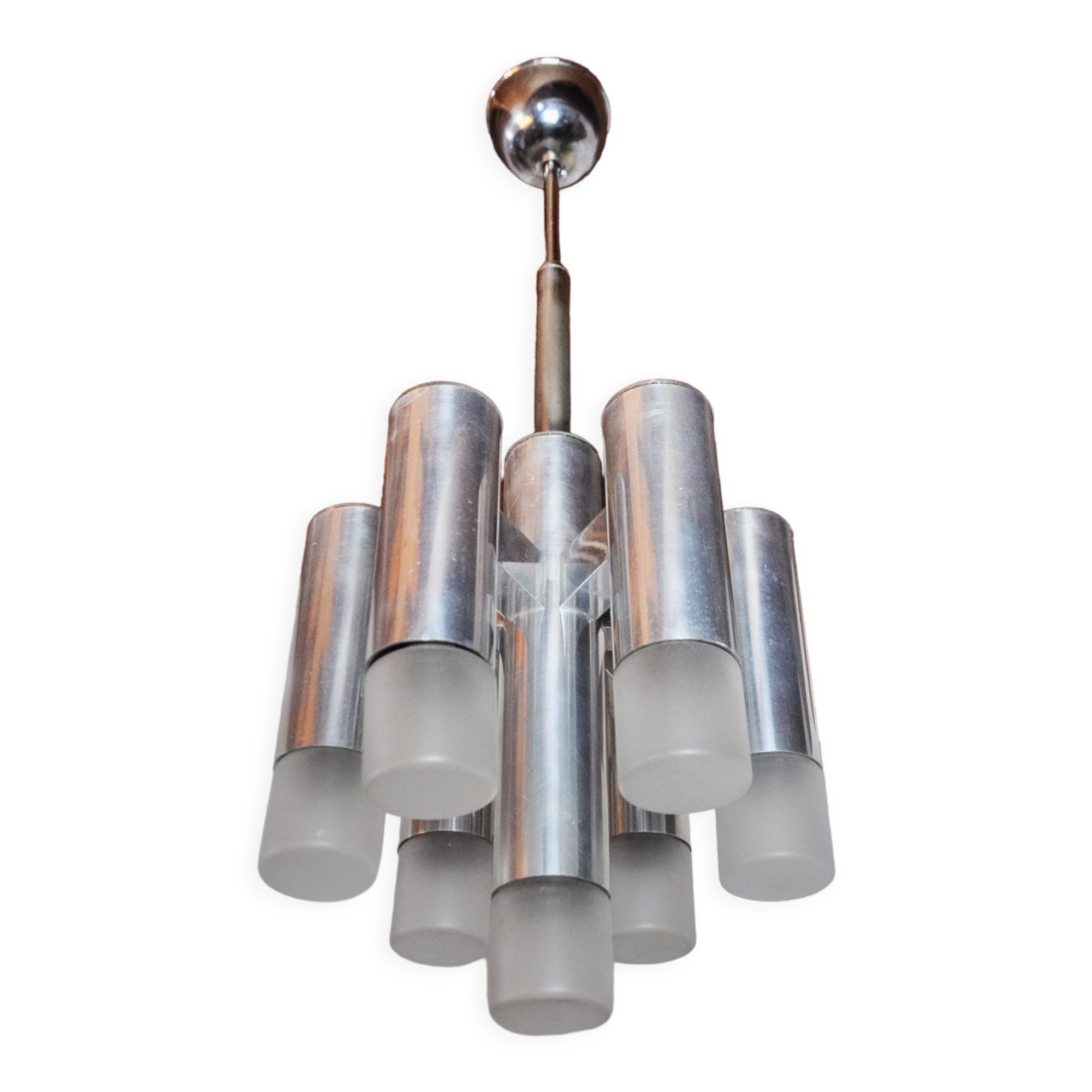 Geometric chandelier, 7 burners, Italy, 1970