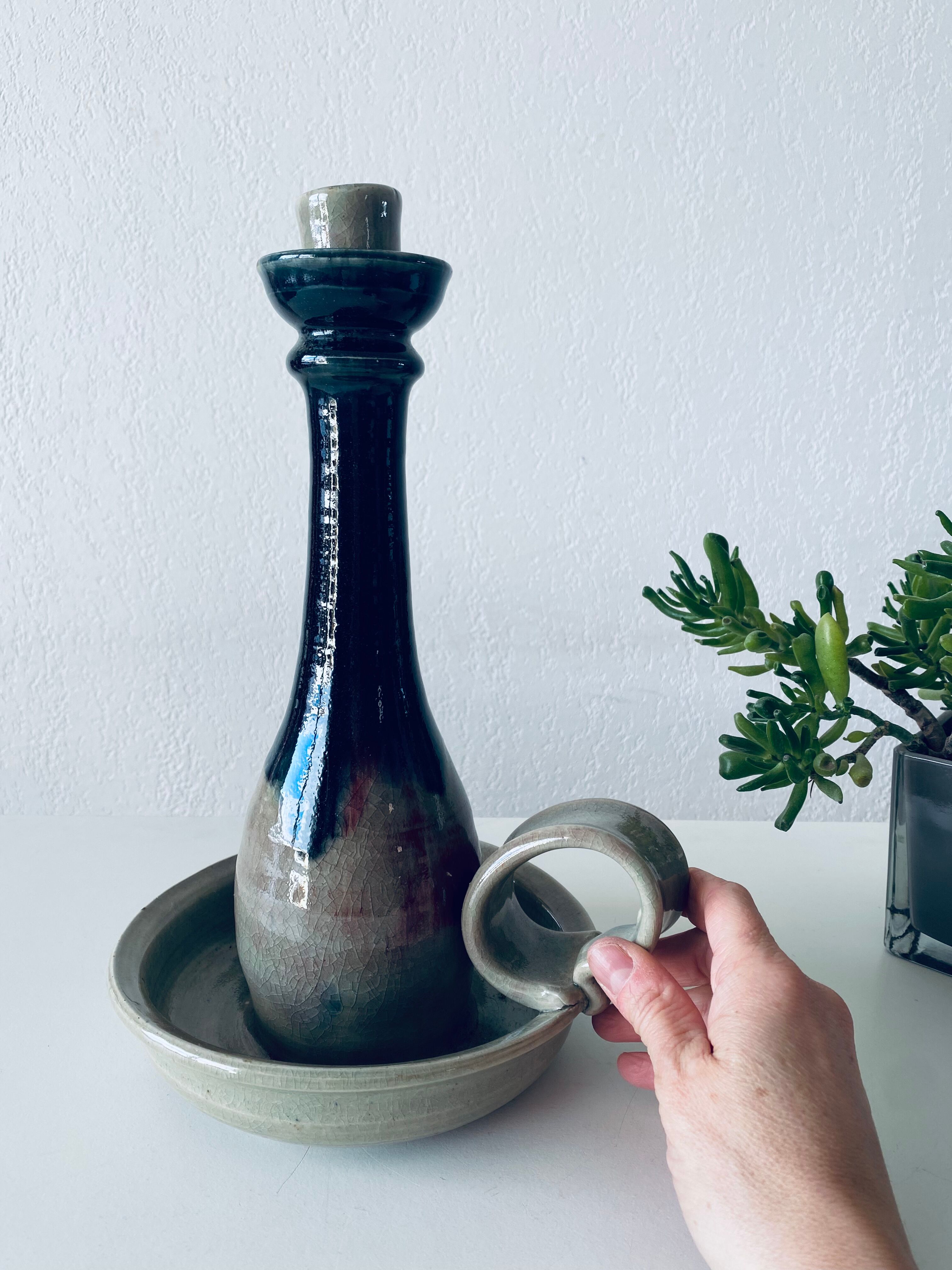 Candle holder in glazed ceramic