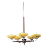 Art Deco Chandelier in Chrome, Beech, Walnut and Glass, Czech, 1920s