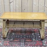 Coffee table from the 70s, rattan and tanned shelf