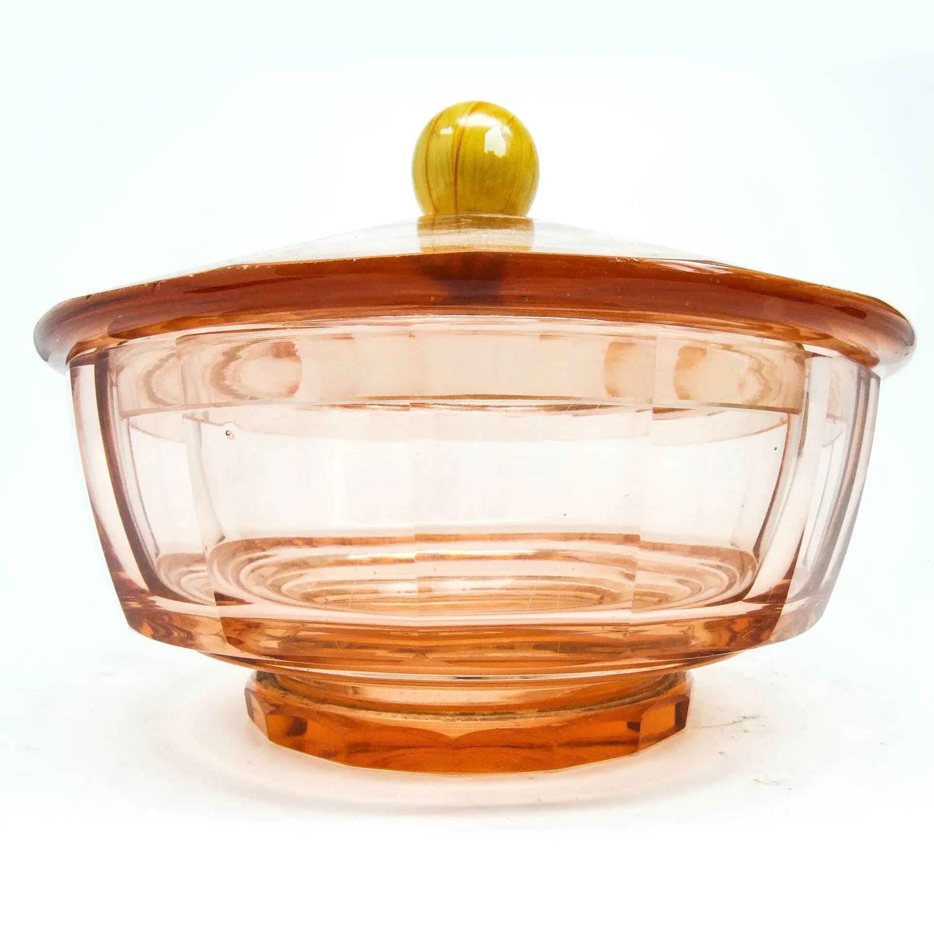 Art Deco bonbonniere, rosalin crystal, Moser, Czechoslovakia, 1930s