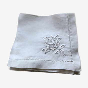 Set of six embroidered linen tea towels