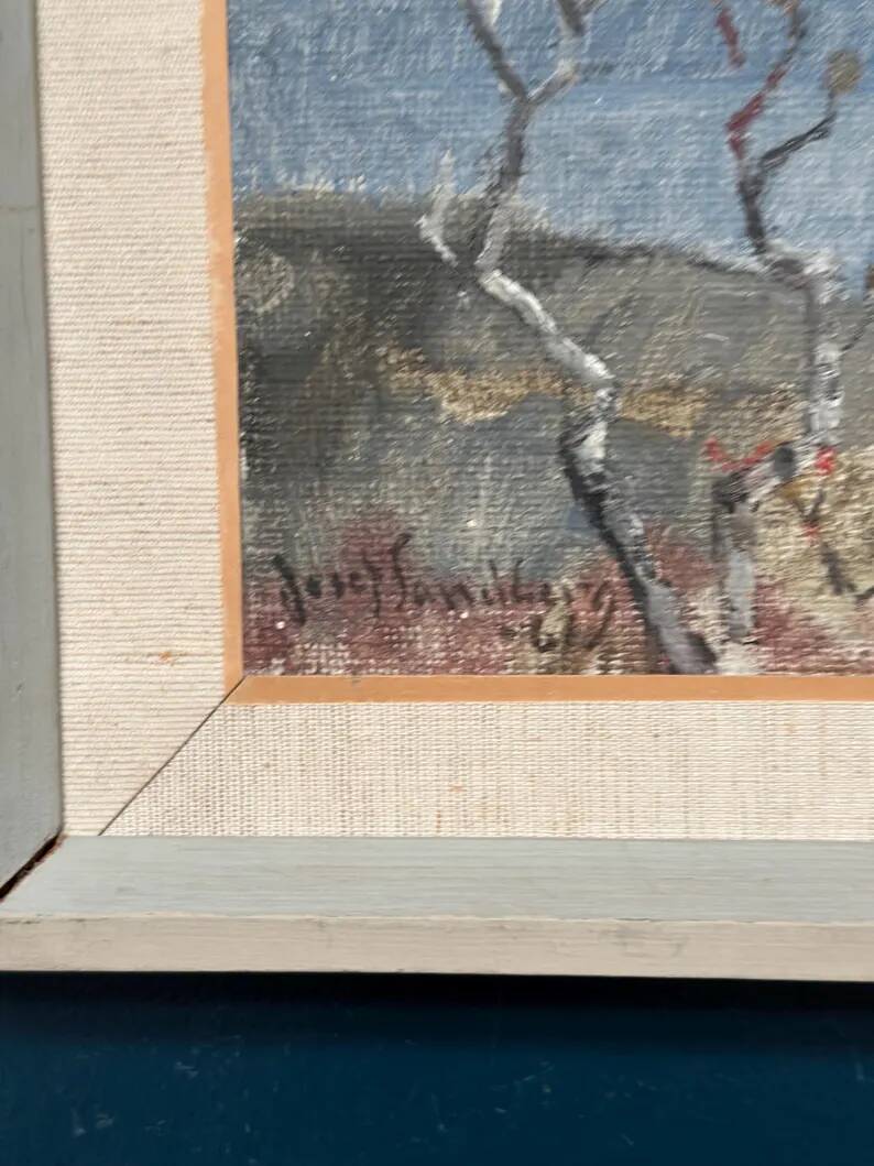 Original Swedish Oil on Panel - 'Landscape with Water' by Josef Sandberg - Signed - Vintage and Framed - 54.5 × 38.5 cm