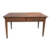 Ancienne table de ferme en bois massif à deux tiroirs