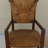 Vintage wooden prayer chair, double woven straw, lift-up seat