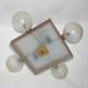 Mid-century vintage chandelier, 1950s, brass, wood and frosted glass, 4x E1