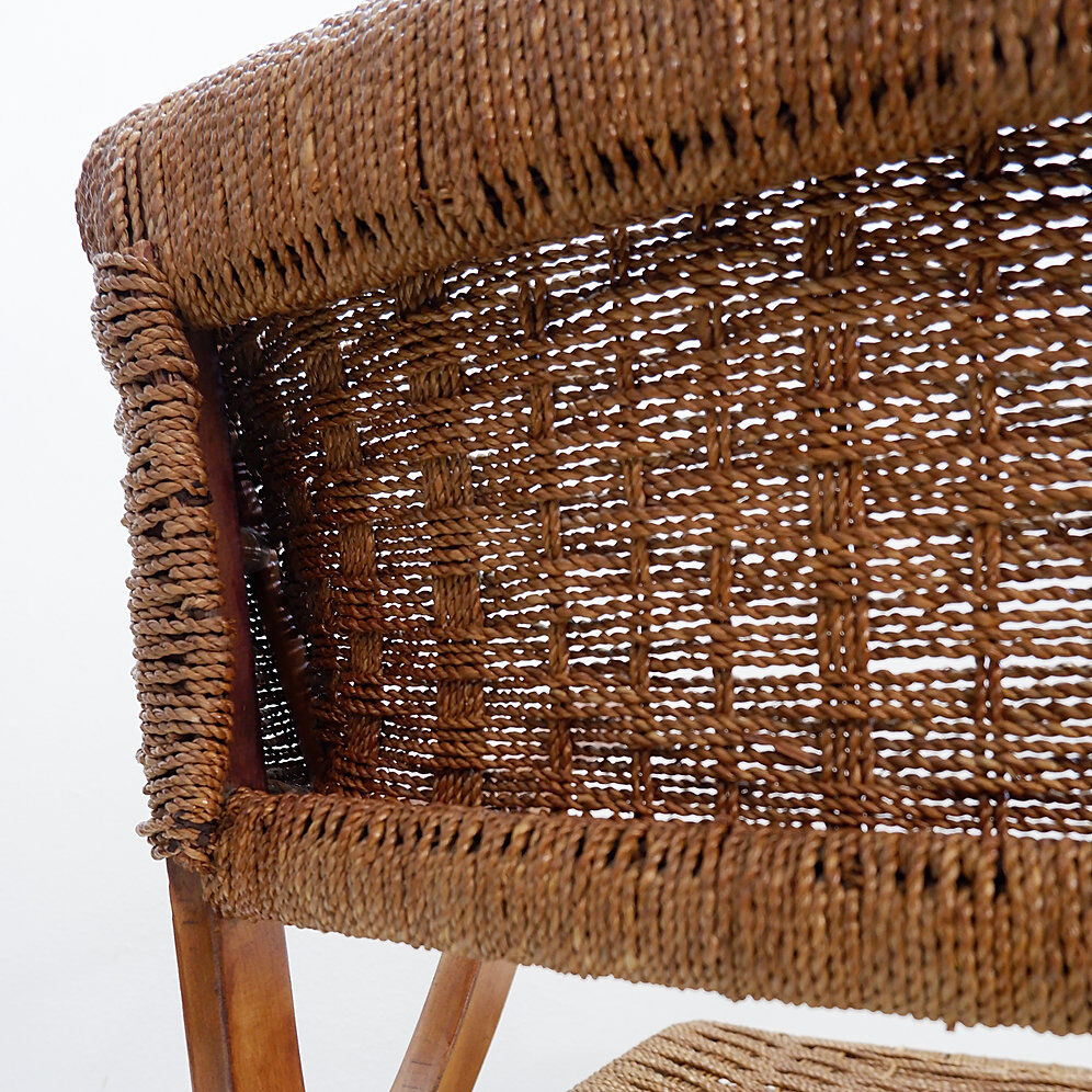 Pair of rope and wood armchairs - 1950s