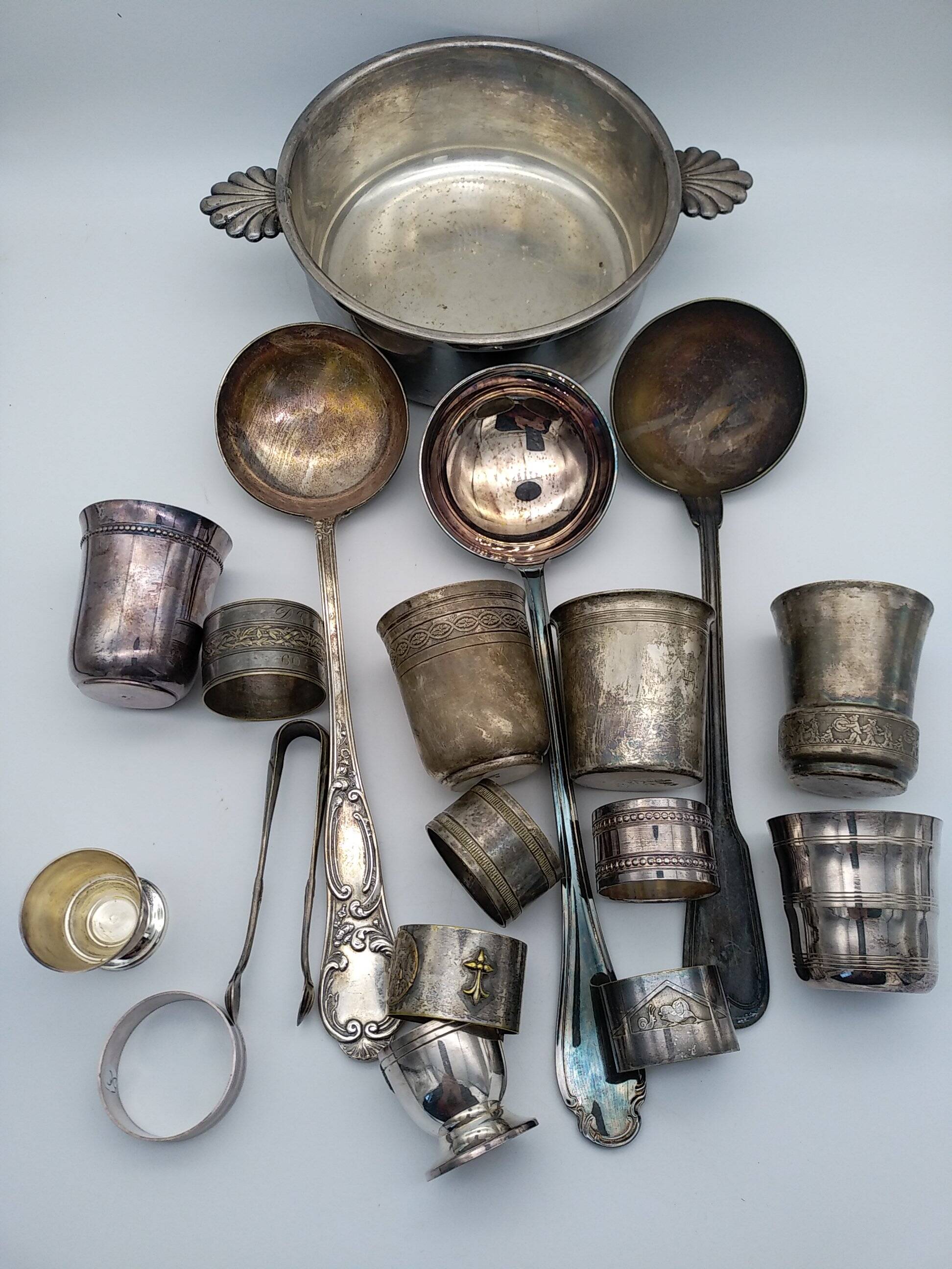 Egg cups, ladles, timpani. christofle, ercuis, sfam. silver plated.
