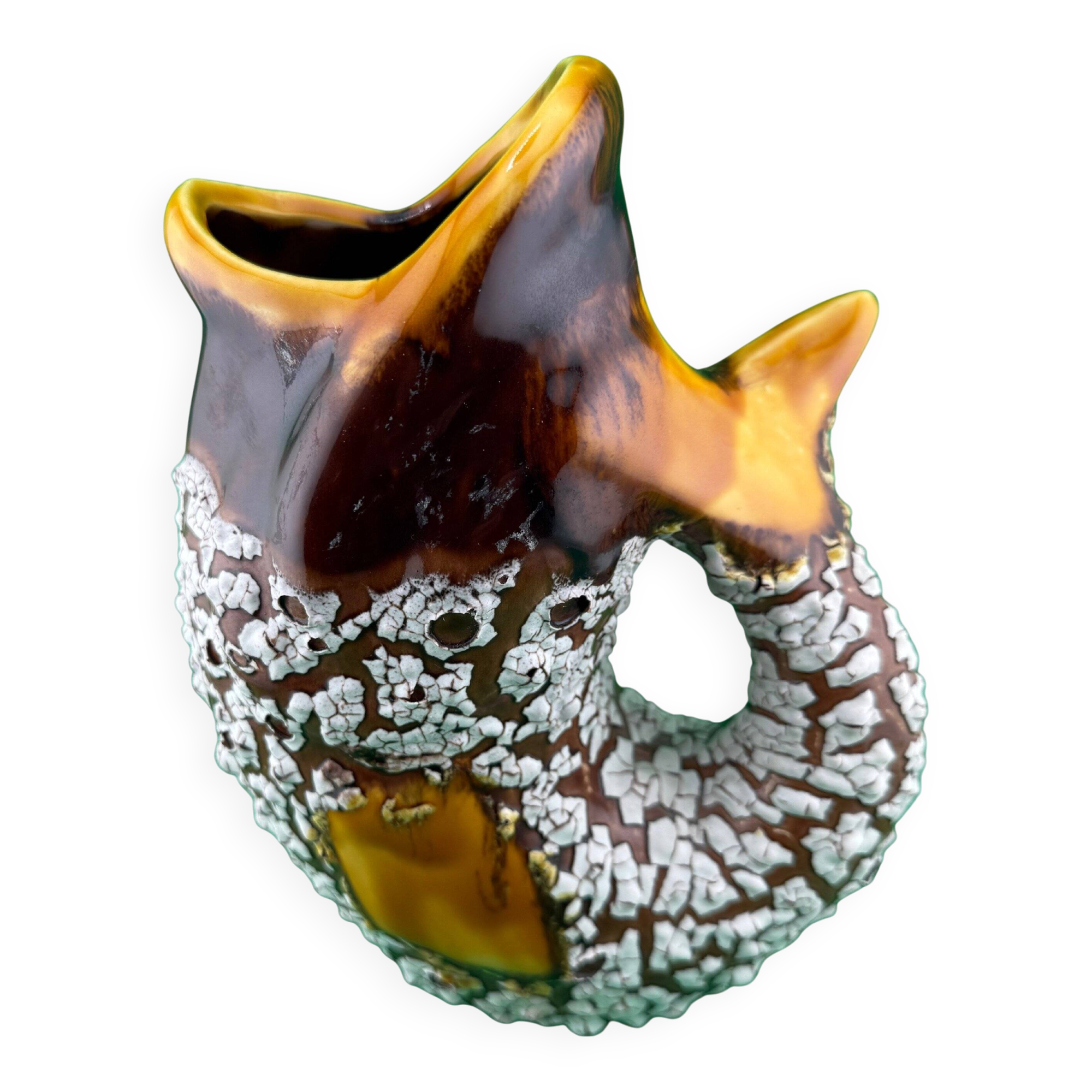 Vintage Fish Water Carafe - Vallauris Fat Lava Style Ceramic