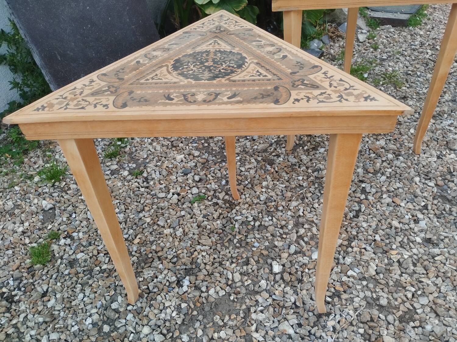 Pair of antique marquetry bedside tables