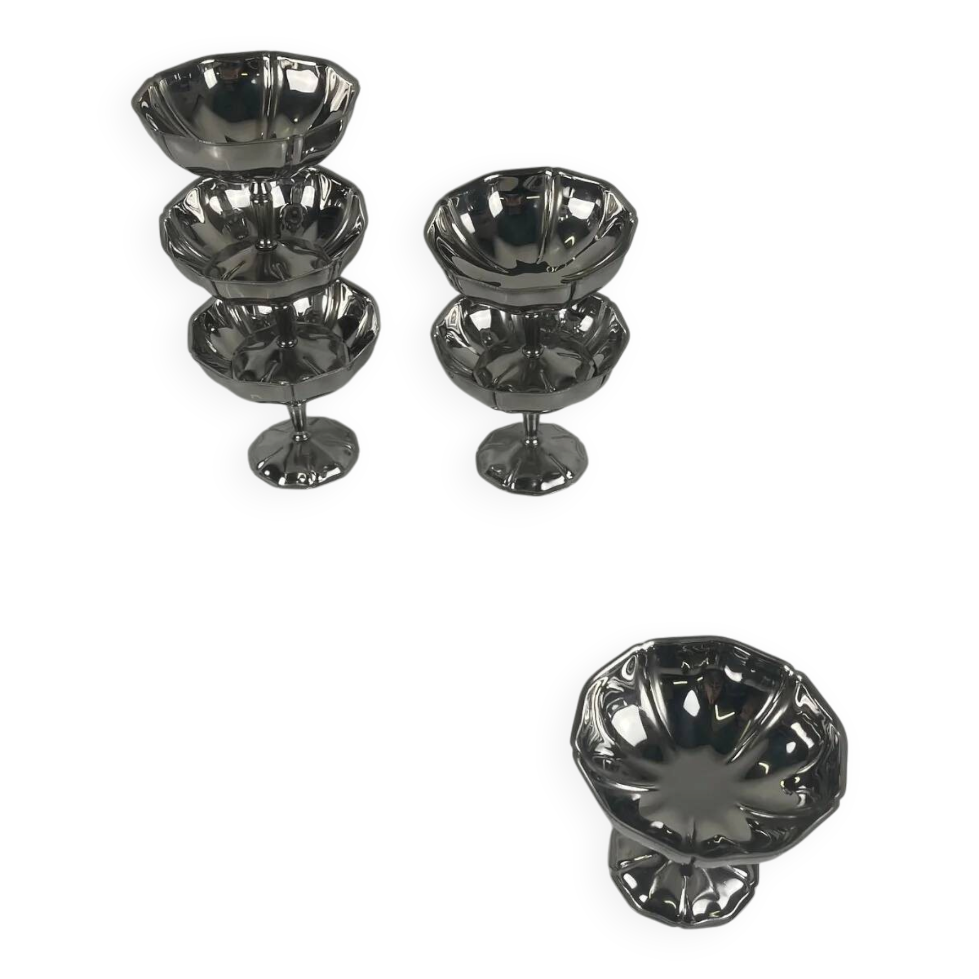 Lot de 6 coupes à glaces en métal, 1970 - Modèle E