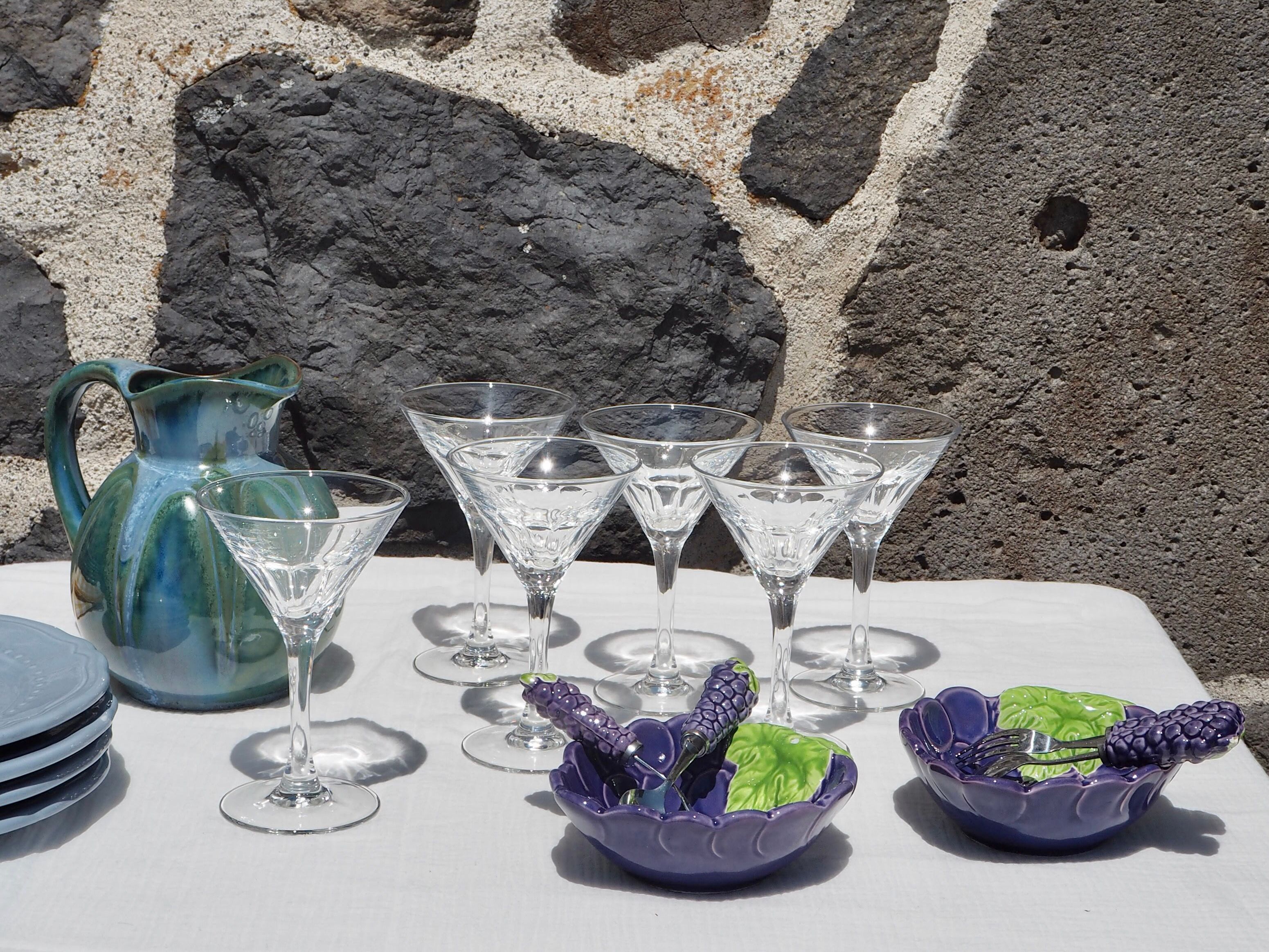 Blue ceramic melon pitcher