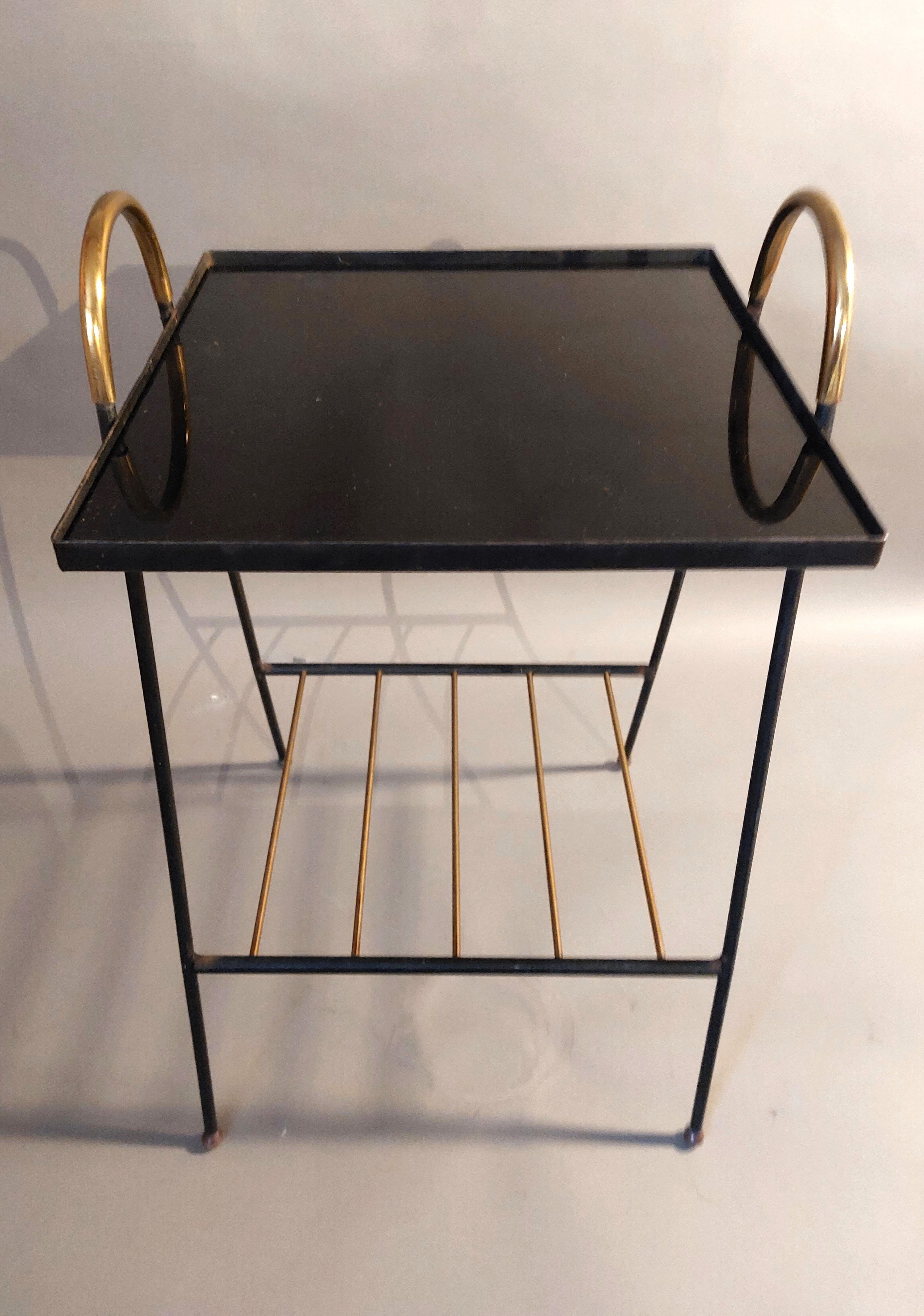 Bedside table black metal and gilded brass 1960.