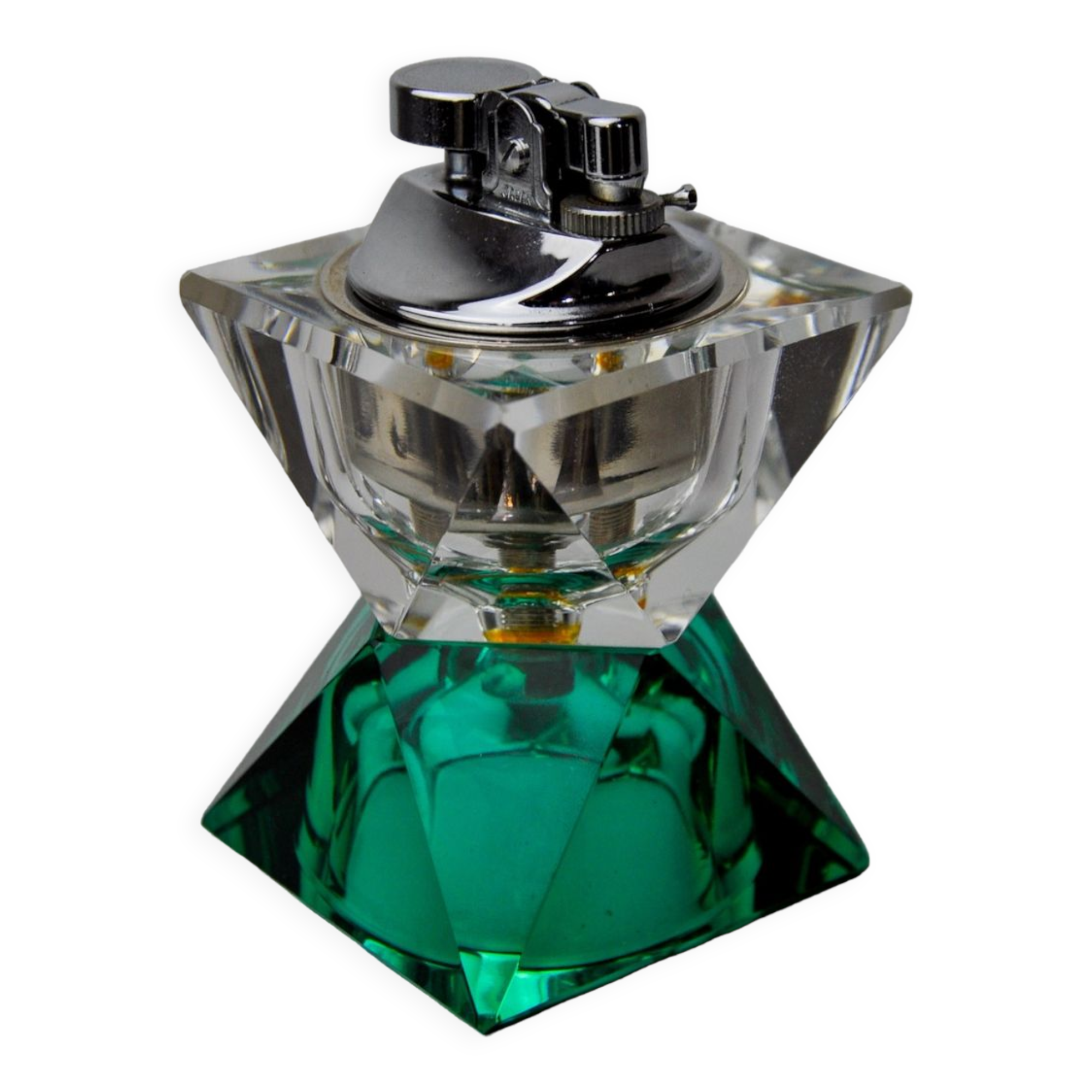 Lighter faceted by Seguso, green and transparent murano glass, Italy, 1970
