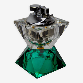 Briquet facetté par Seguso, verre de murano vert et transparent, italie, 1970