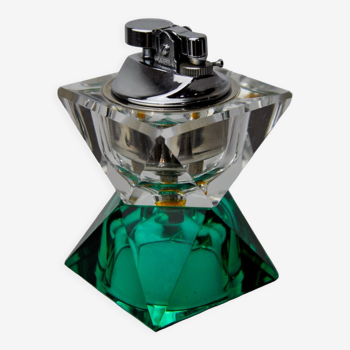 Lighter faceted by Seguso, green and transparent murano glass, Italy, 1970