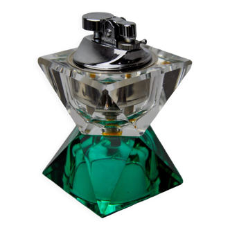 Lighter faceted by Seguso, green and transparent murano glass, Italy, 1970